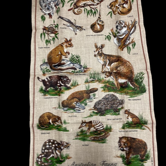 “Australian Fauna” by Leil Kitchen Tea Towel Linen Cotton Australia Souvenir NWT - Picture 3 of 7
